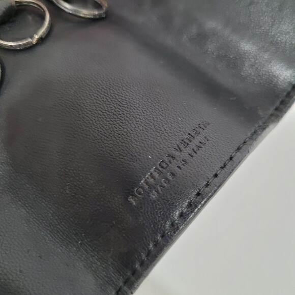 BOTTEGA VENETA Interatiato Woven Leather Key Holder Wallet Case 4 Rings Black - Picture 5 of 10